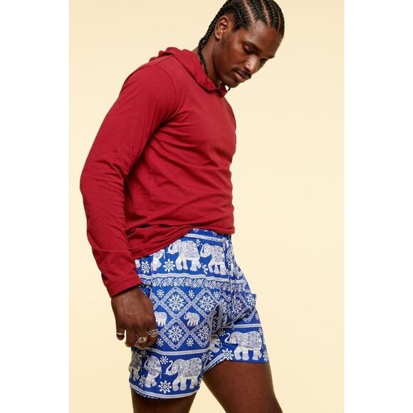 Earthbound Trading Co Mens Shorts Sz S Blue House Elephant Drawstring - Picture 2 of 8
